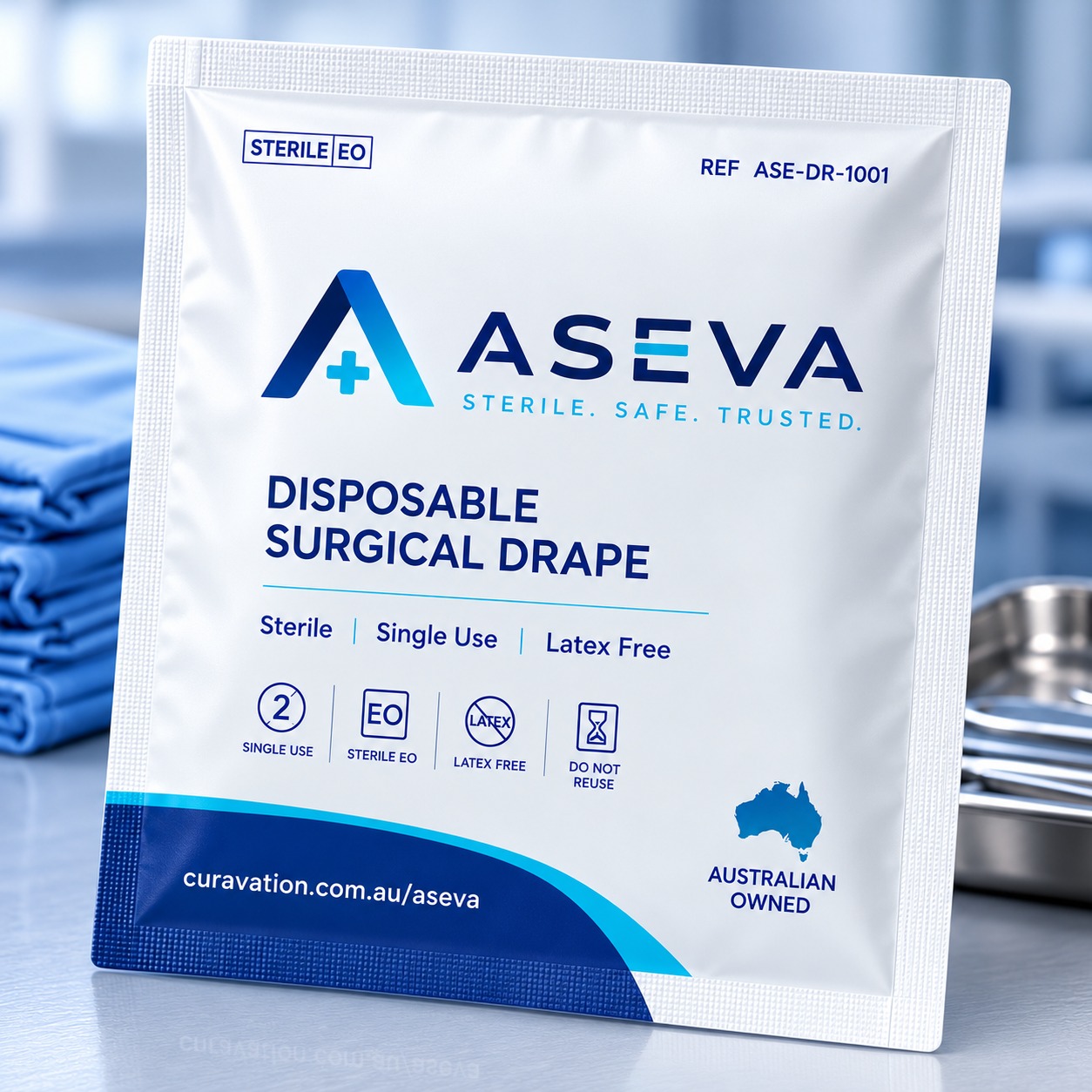 Aseva Disposable Surgical Drape sachet — Sterile, Single Use, EO sterilised