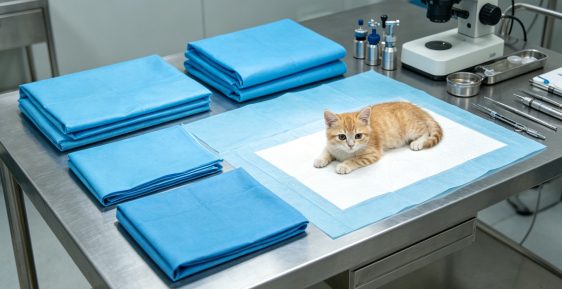 Feline patient draped on a theatre table