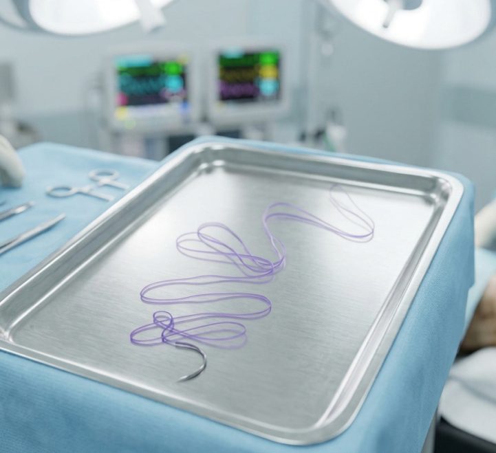 PGA absorbable suture on a sterile tray